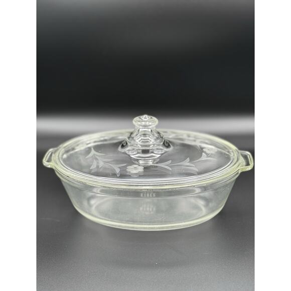 Pyrex clear glass etched lid 1 quart casserole vintage 033-633 - Picture 1 of 5